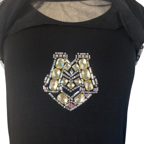 Love Moschino Italian Black Sheer Mesh Tulle Layer Jeweled Euro Subversive Dress - Picture 7 of 8